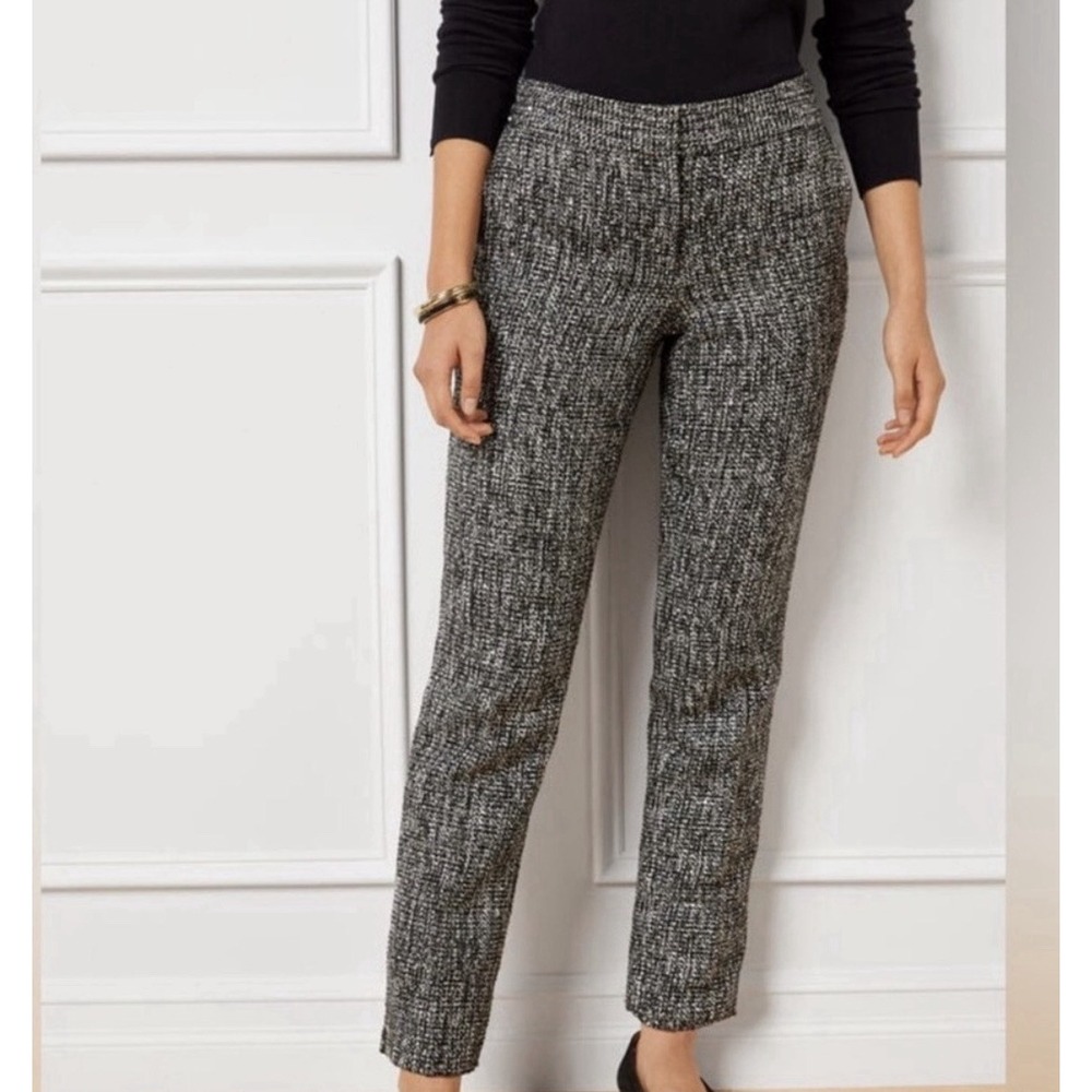 Talbots Hampshire Ankle Pants 4 Black White Metallic Sequin Boucle Tweed $168